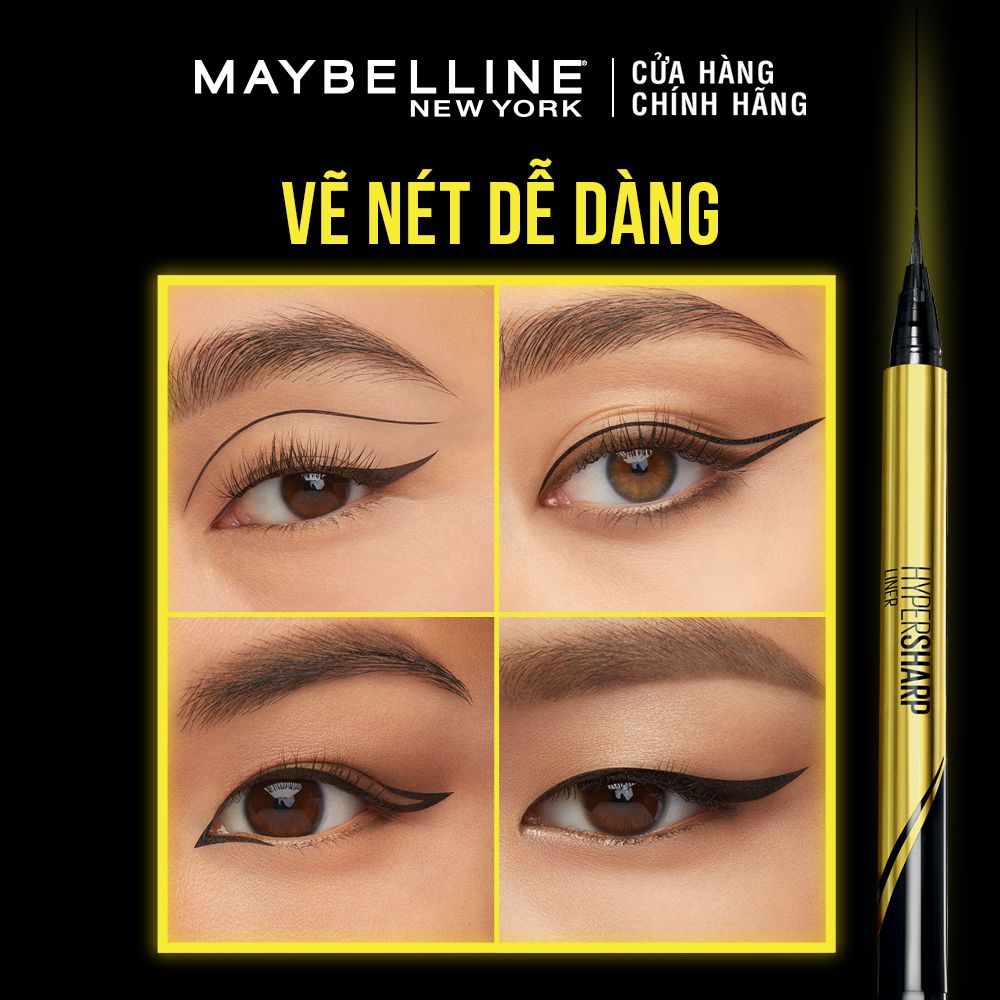 Bút Kẻ Mắt Nước Siêu Mảnh Không Lem Không Trôi Maybelline New York Hypersharp Liner Đen 0.5g
