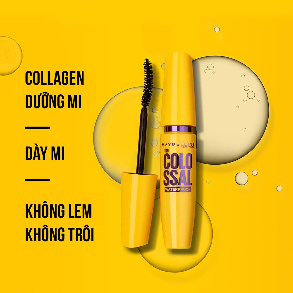Mascara Dưỡng Mi Collagen Dày Mi Gấp 10 Lần Maybelline New York Colossal Waterproof Chuốt Mi Không Lem Không Trôi 9.2ml