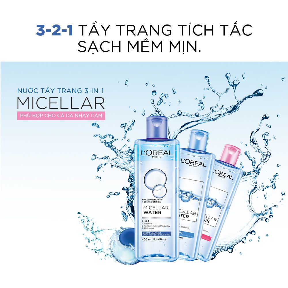 Nước tẩy trang L'Oreal Paris 3-in-1 Micellar Water 400ml: Làm Sạch Trang Điểm