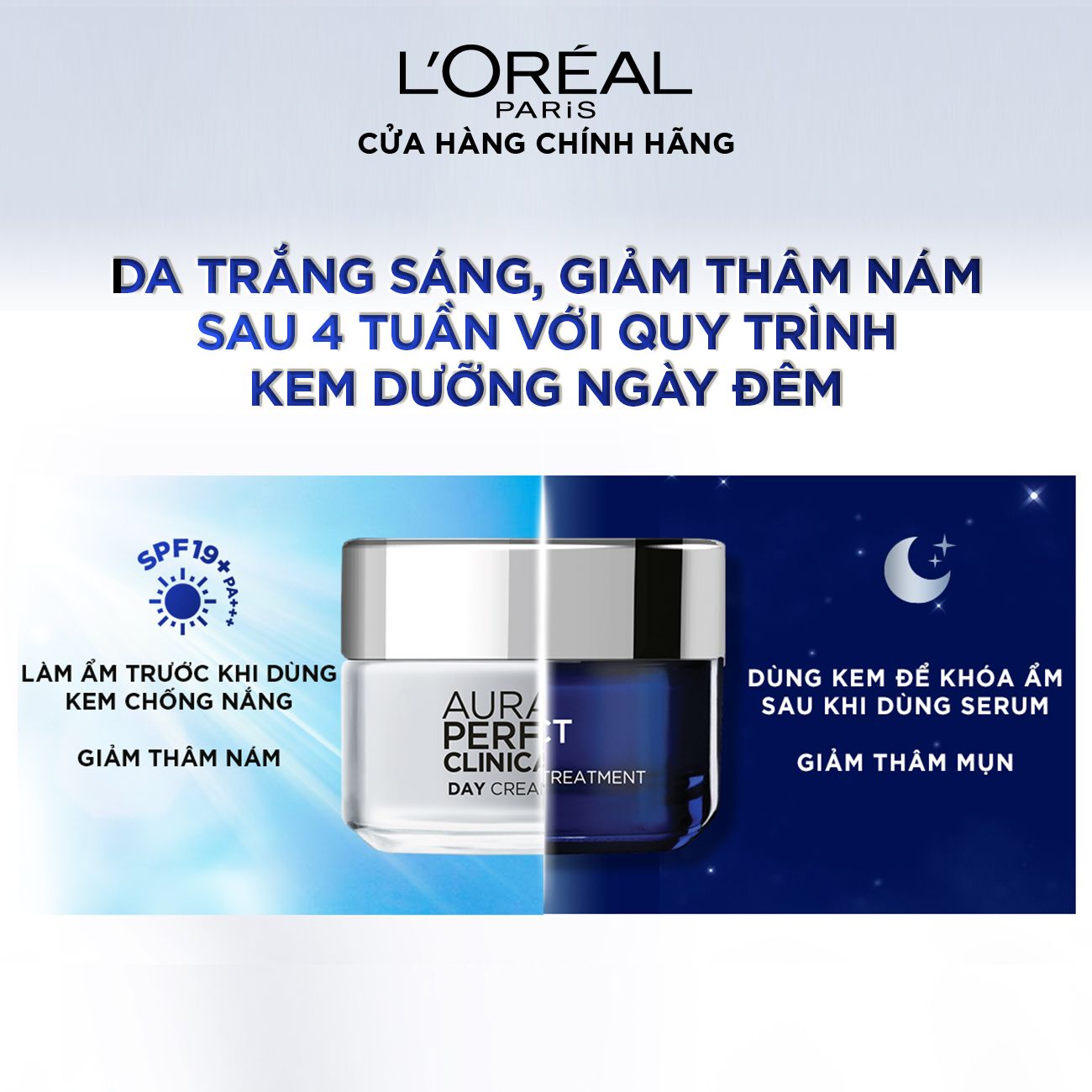 Kem dưỡng trắng mịn và giảm thâm nám ban ngày L'Oréal Paris White/ Aura Perfect Clinical SPF19/PA+++ 50ml