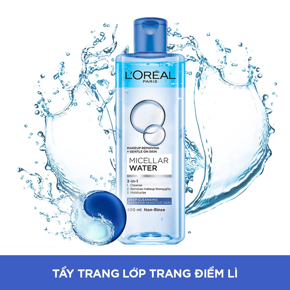 Nước tẩy trang L'Oreal Paris 3-in-1 Micellar Water 400ml: Làm Sạch Trang Điểm