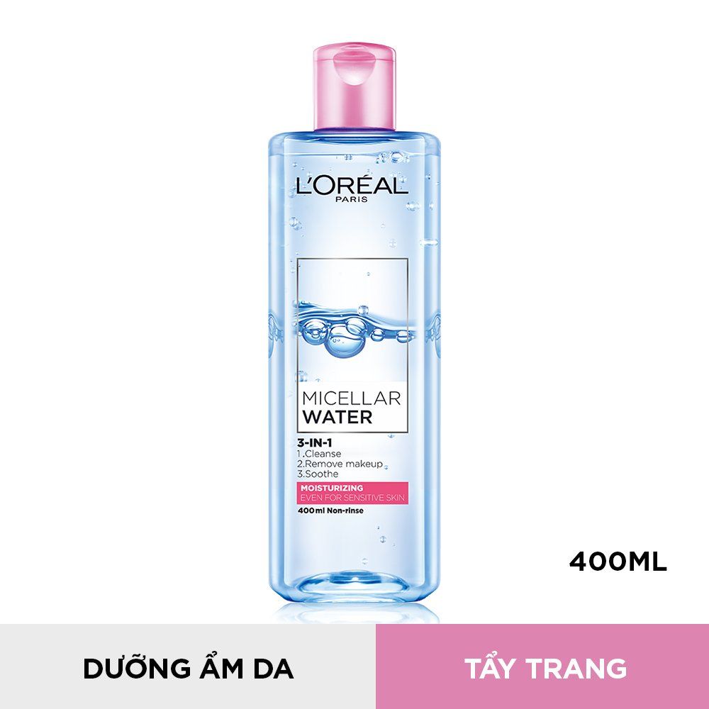 Nước tẩy trang đa năng làm sạch sâu 3-in-1 L'Oréal Paris Micellar Water 400ml - Dưỡng ẩm da
