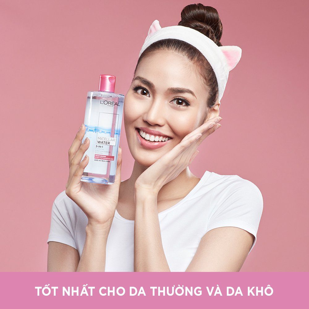 Nước tẩy trang đa năng làm sạch sâu 3-in-1 L'Oréal Paris Micellar Water 400ml - Dưỡng ẩm da