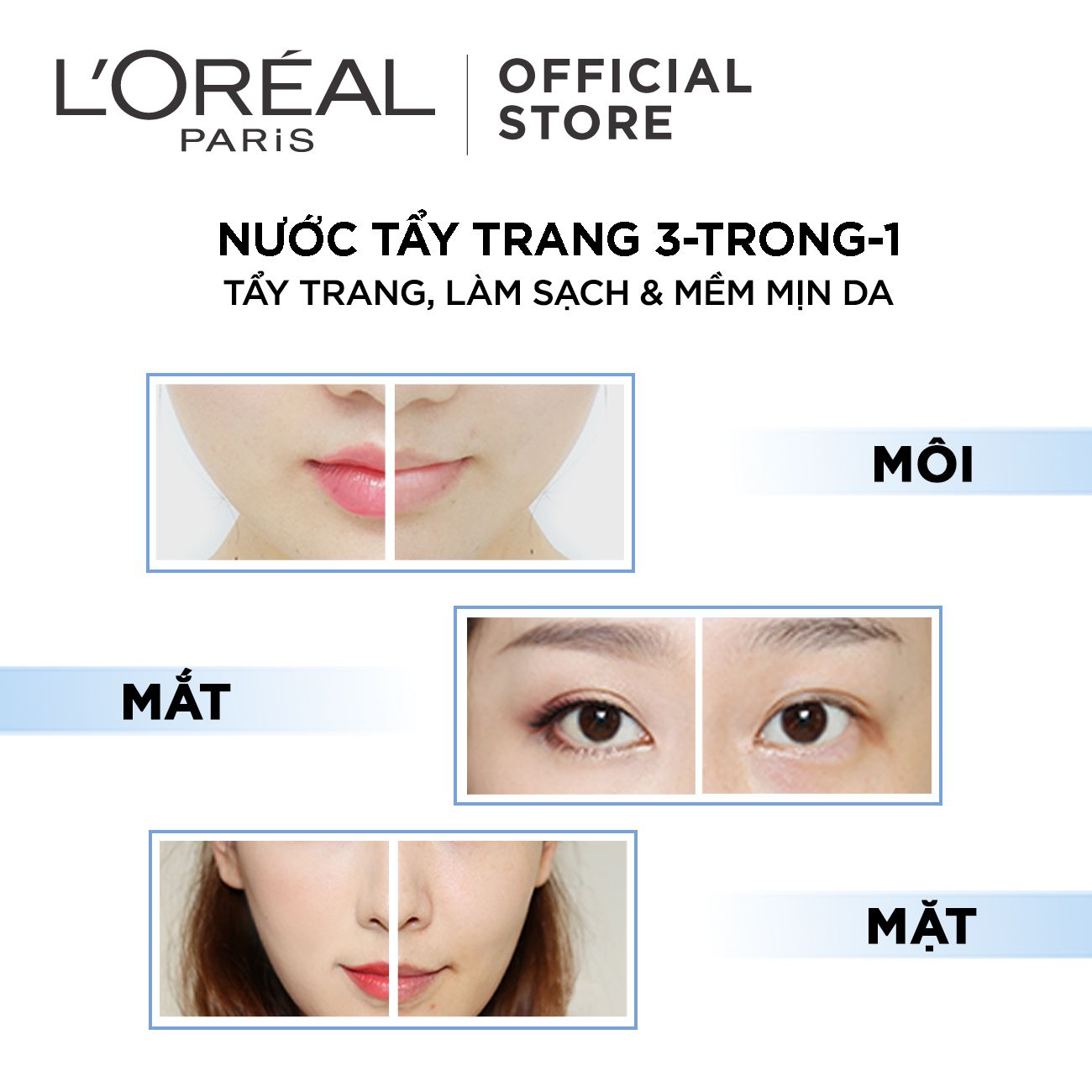 Nước Tẩy Trang Tươi Mát L'Oreal Paris 3-in-1 Micellar Water (95ml) tươi mát da