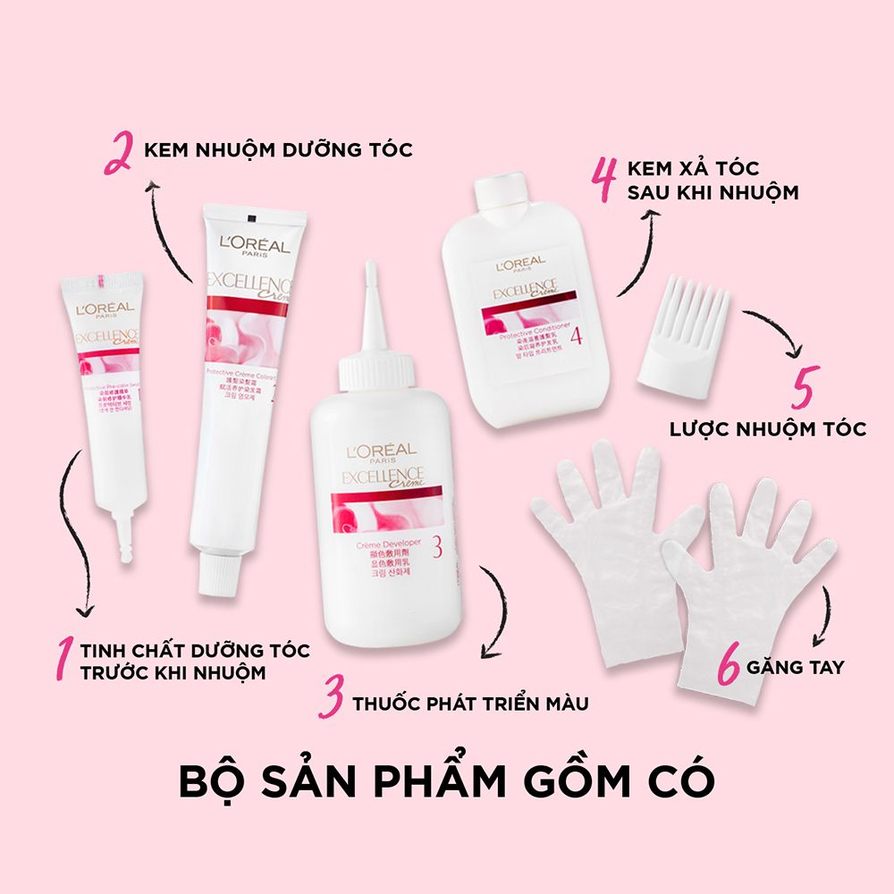 Kem nhuộm dưỡng tóc phủ bạc L'Oréal Paris Excellence Crème 172ml - Nâu đen tự nhiên