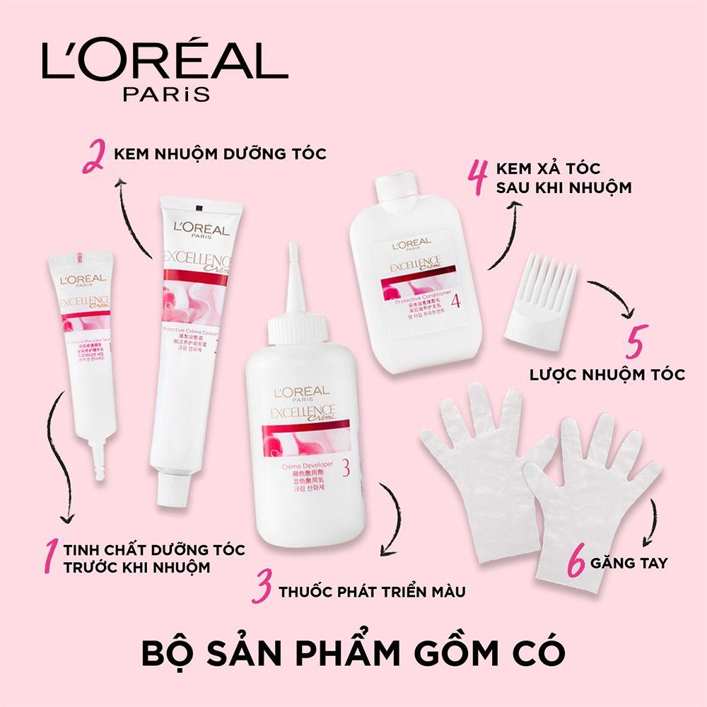 Màu nhuộm dưỡng tóc phủ bạc L'Oreal Paris Excellence Crème 172ml Vàng Sáng