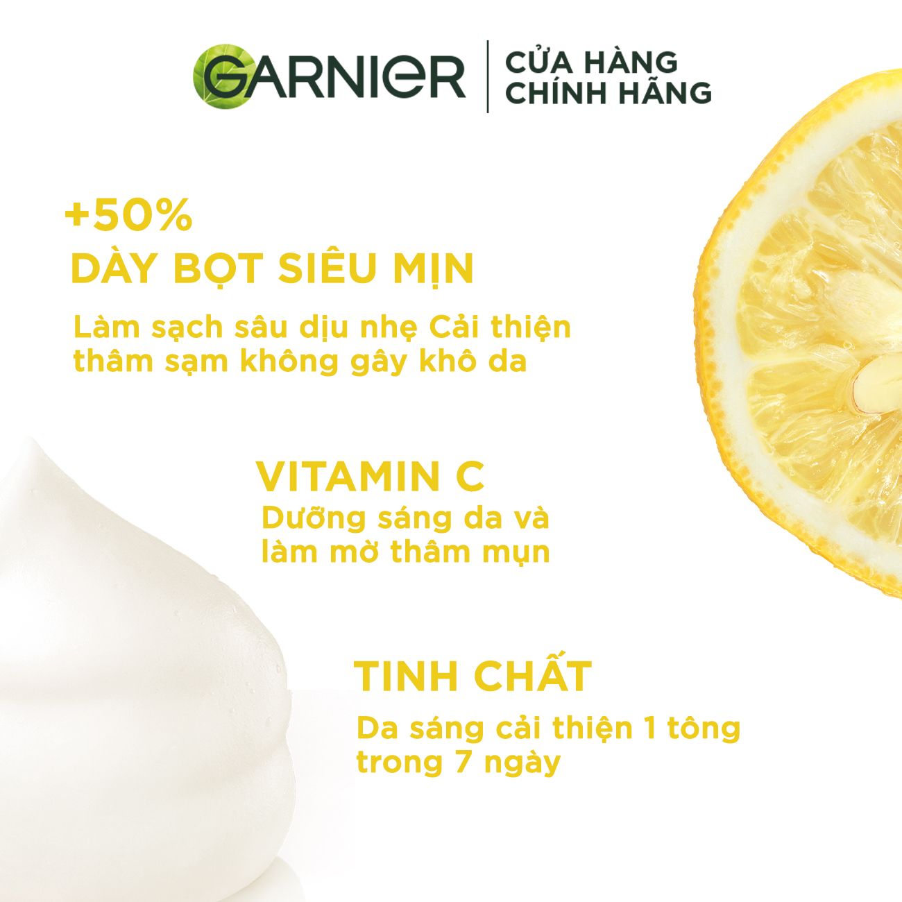 Sữa rửa mặt tạo bọt sáng da Garnier Light Complete Vitamin C Whip Foam 100ml