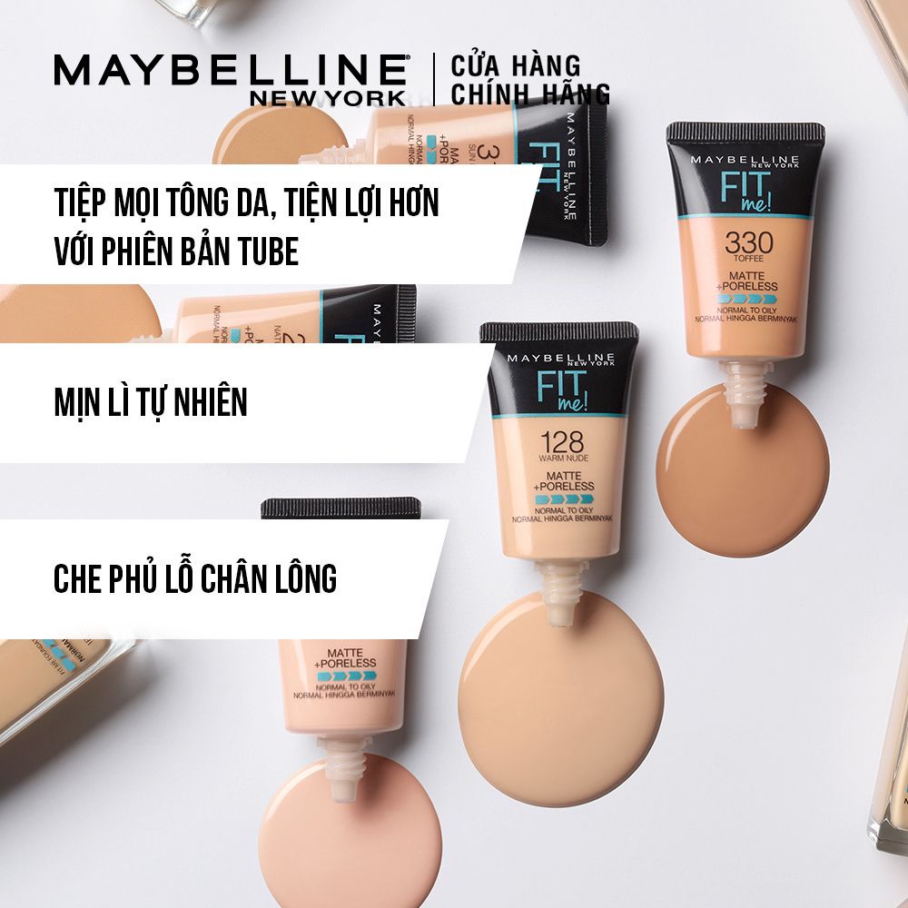 Kem Nền Mịn Nhẹ Kiềm Dầu Fit Me Dạng Tuýp Maybelline New York Matte Foundation 18ml