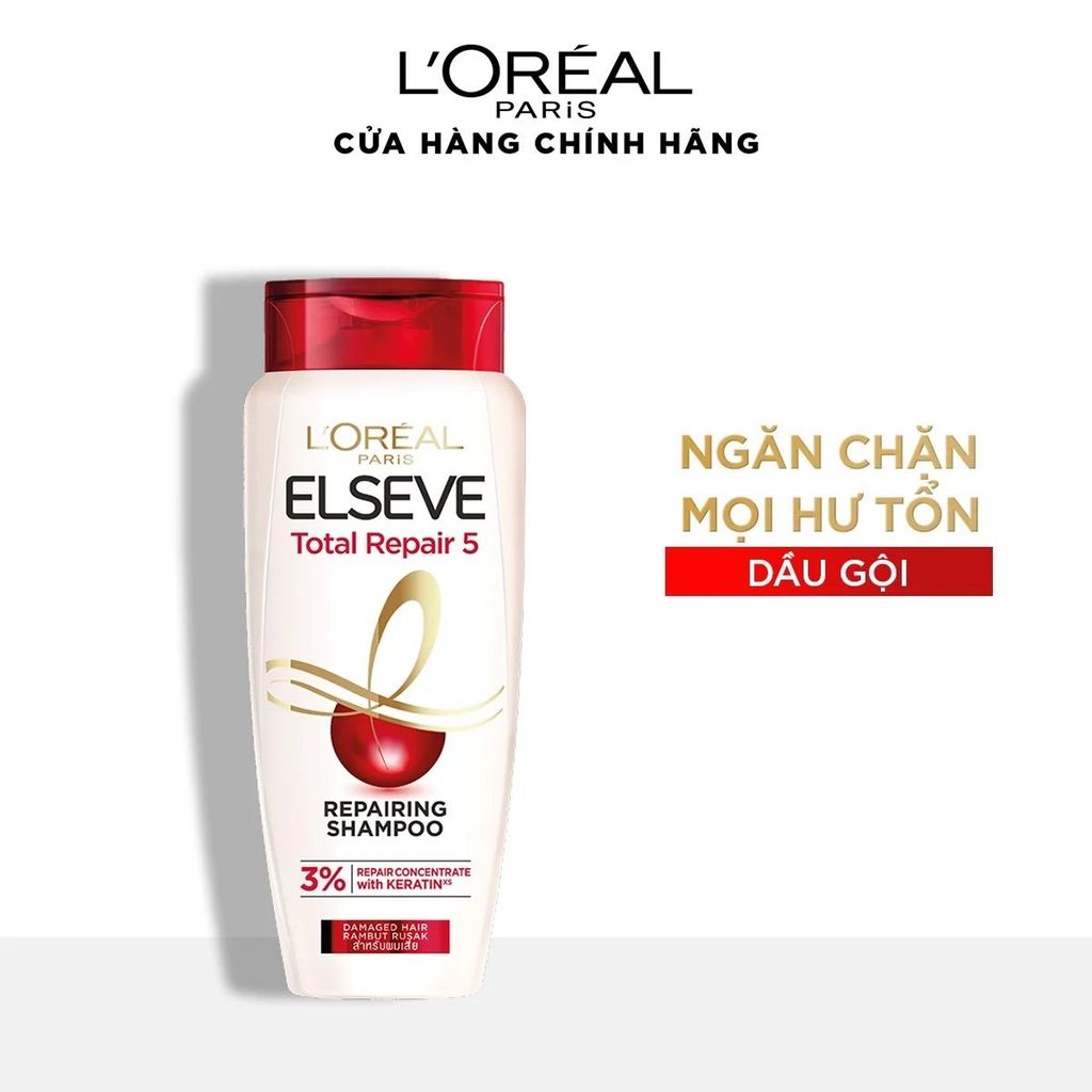 Dầu gội giúp phục hồi tóc hư tổn L'Oréal Paris Elseve Total Repair 5 Filler Repairing Shampoo 110ml