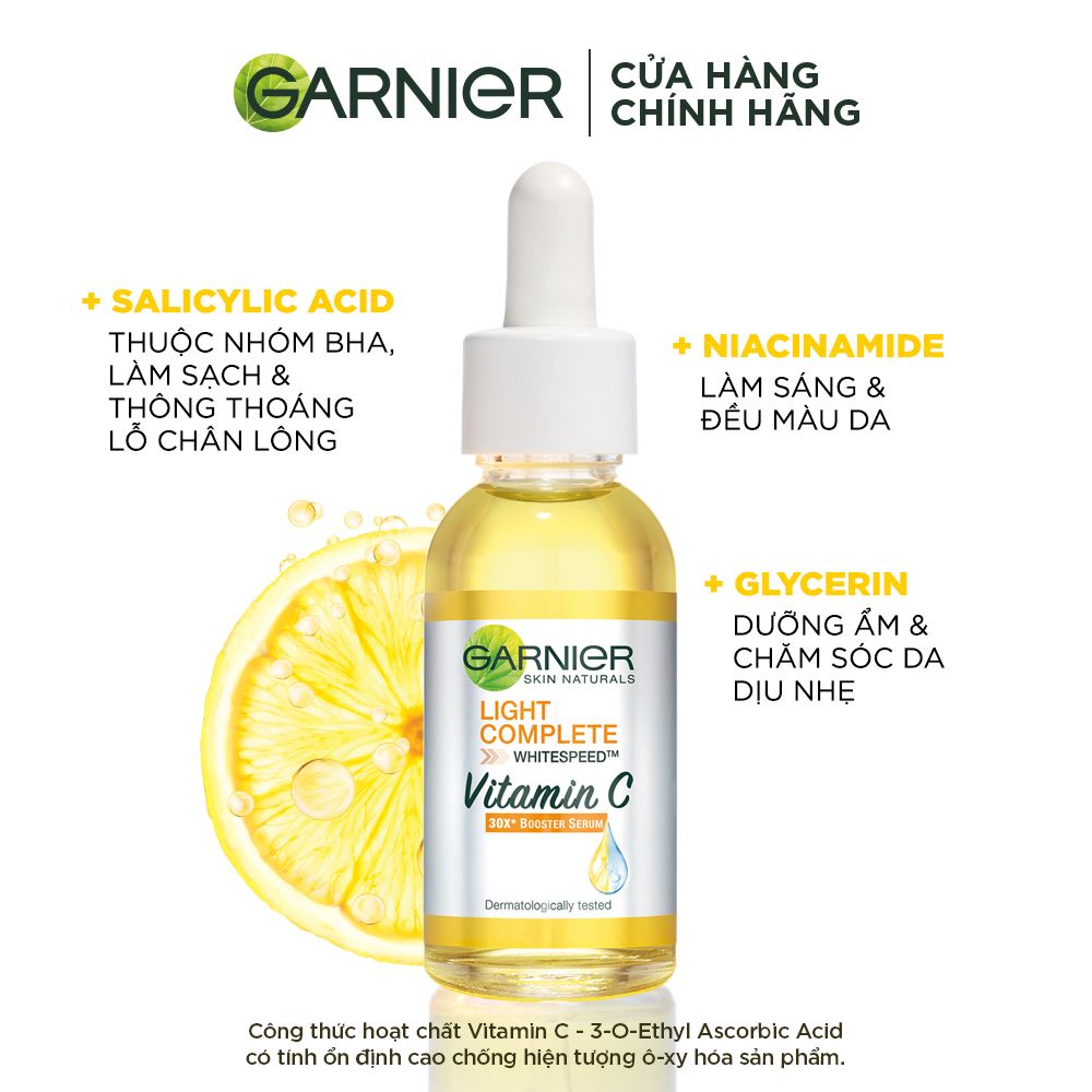 Tinh chất tăng cường sáng da mờ thâm Garnier Light Complete 30x Vitamin C Booster Serum 30ml