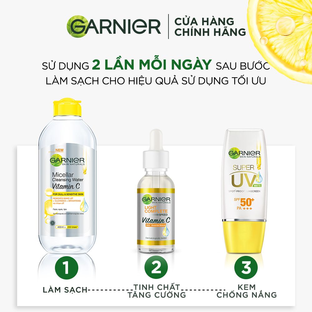 Tinh chất tăng cường sáng da mờ thâm Garnier Light Complete 30x Vitamin C Booster Serum 30ml