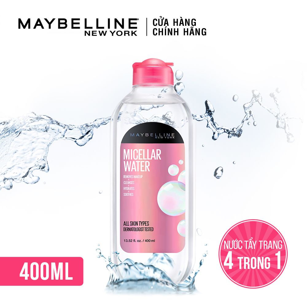 Nước Tẩy Trang Micellar Dưỡng Da Không Cồn 4 Trong 1 Maybelline New York Micellar Water 4-in-1
