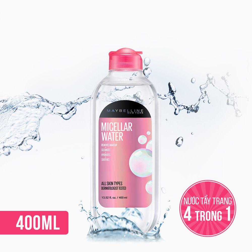 Nước Tẩy Trang Micellar Dưỡng Da Không Cồn 4 Trong 1 Maybelline New York Micellar Water 4-in-1