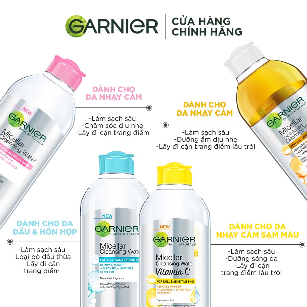 Nước làm sạch và tẩy trang cho da dầu mụn Garnier Micellar Water 400ml