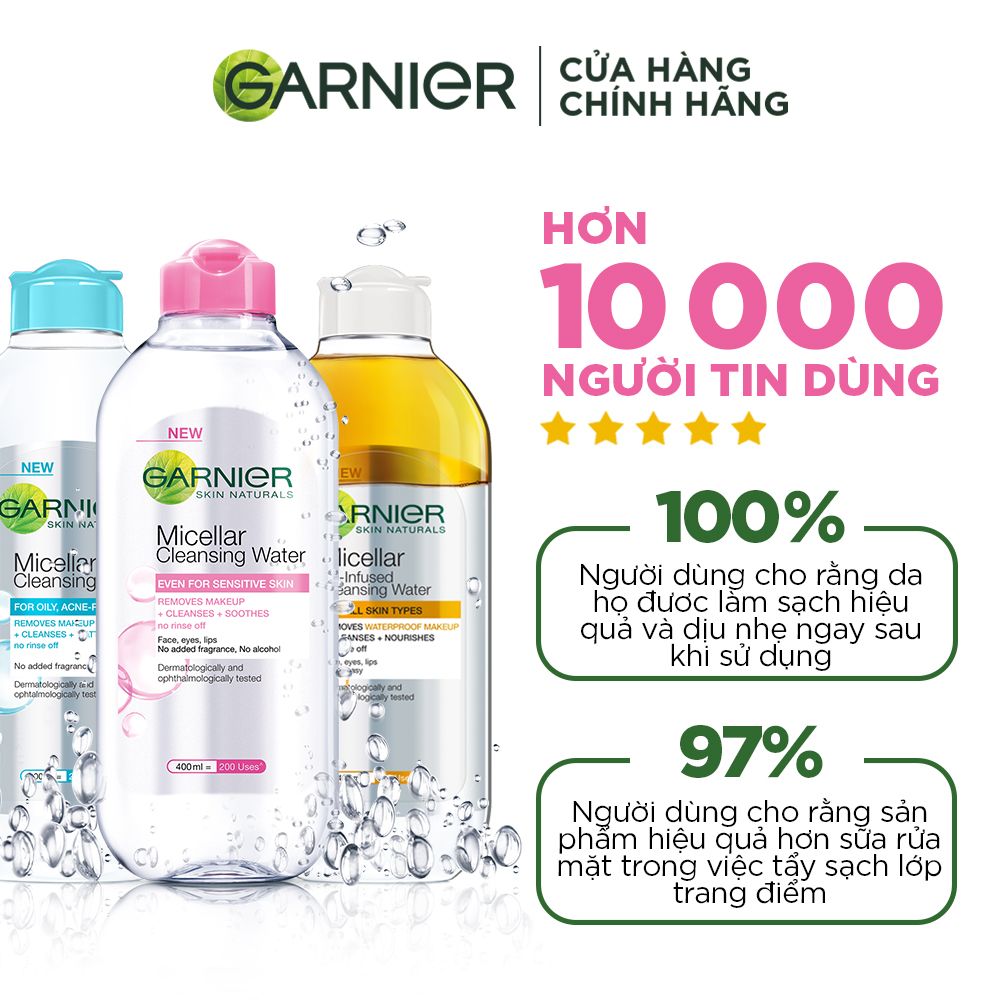Nước làm sạch và tẩy trang cho da dầu mụn Garnier Micellar Water 400ml