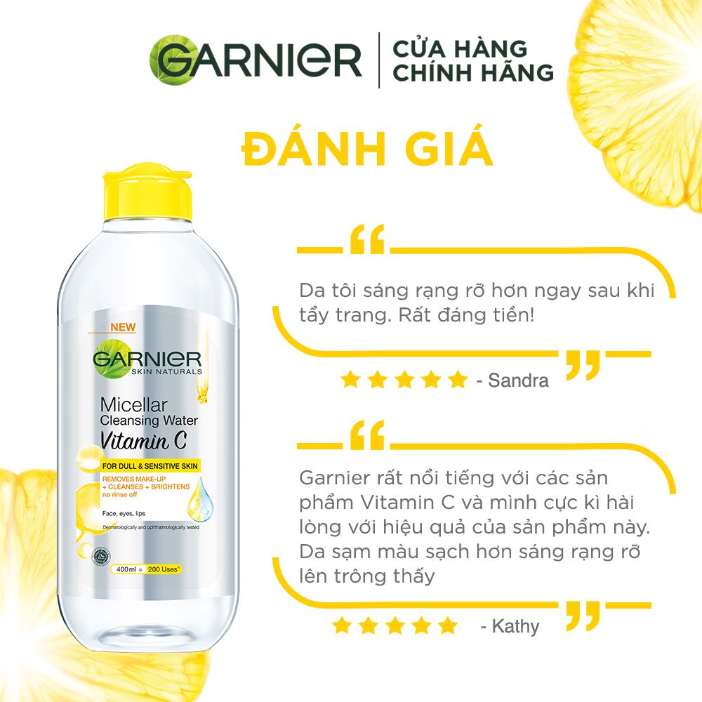 Nước làm sạch và tẩy trang dưỡng sáng da Garnier Micellar Water Vitamin C 400ml