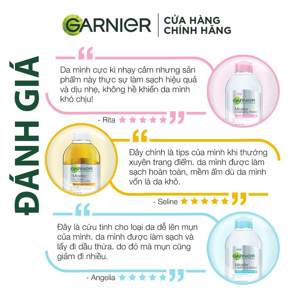 Nước làm sạch và tẩy trang cho da dầu mụn Garnier Micellar Water 400ml