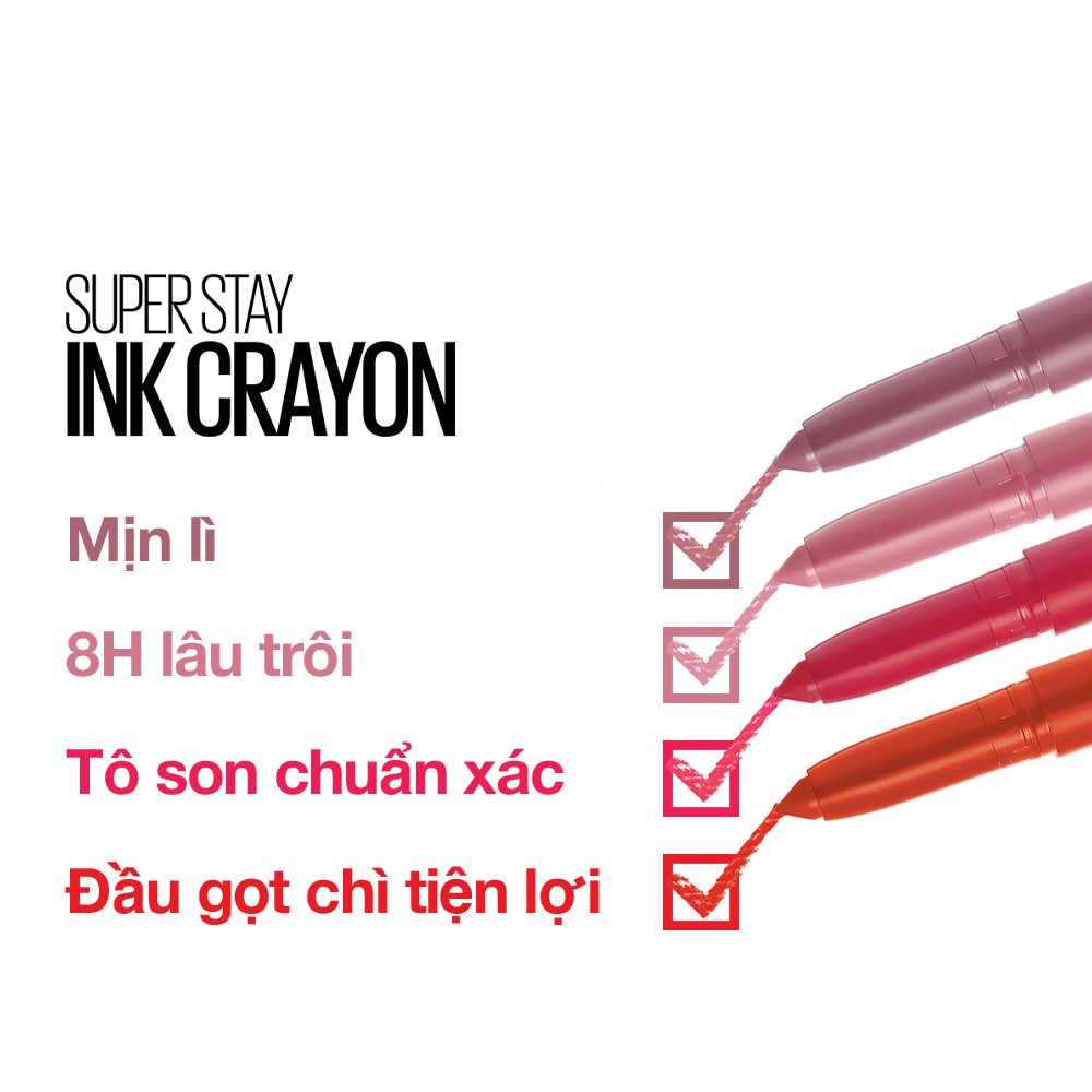 Son Bút Chì Mịn Lì 8h Lâu Trôi Maybelline New York Super Stay Ink Crayon Lipstick 1.2g