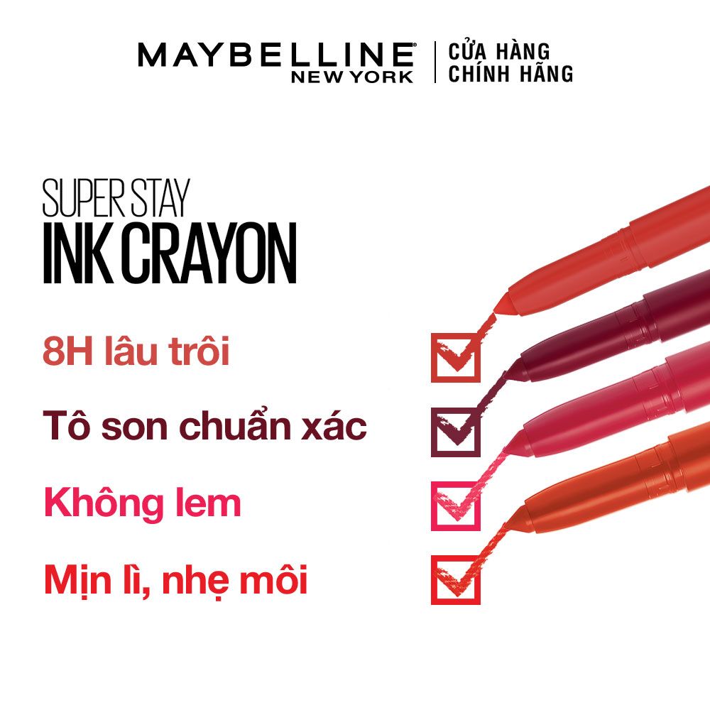 Son Bút Chì Mịn Lì 8h Lâu Trôi Maybelline New York Super Stay Ink Crayon Lipstick 1.2g