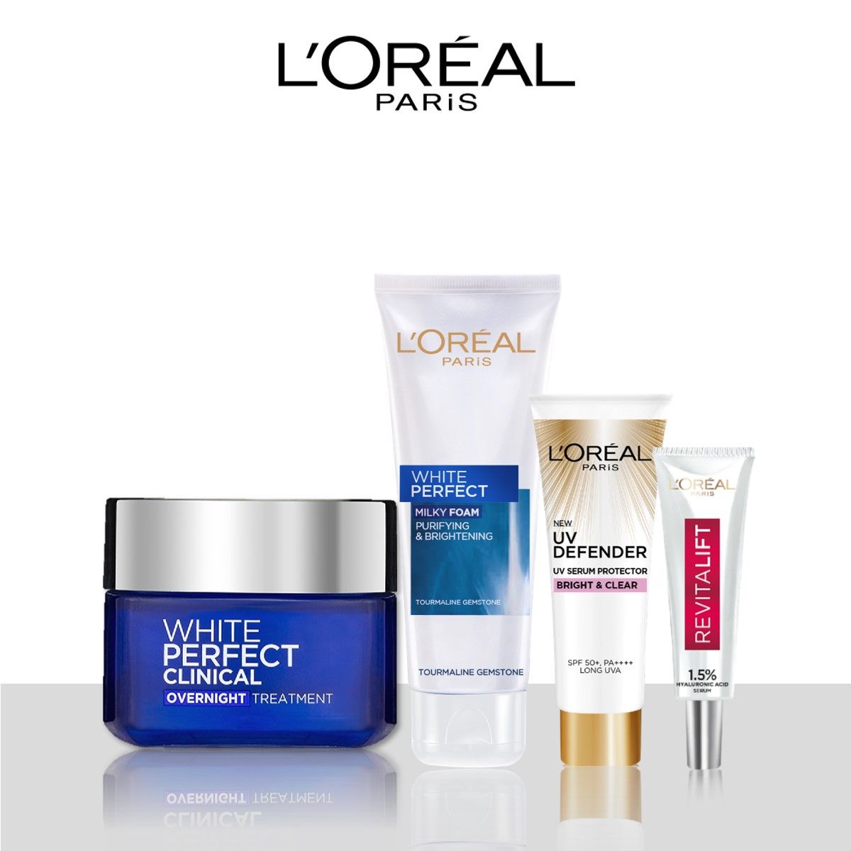 Bộ kem dưỡng trắng giảm thâm nám & sữa rửa mặt & kem chống nắng & HA Serum L'Oreal Paris