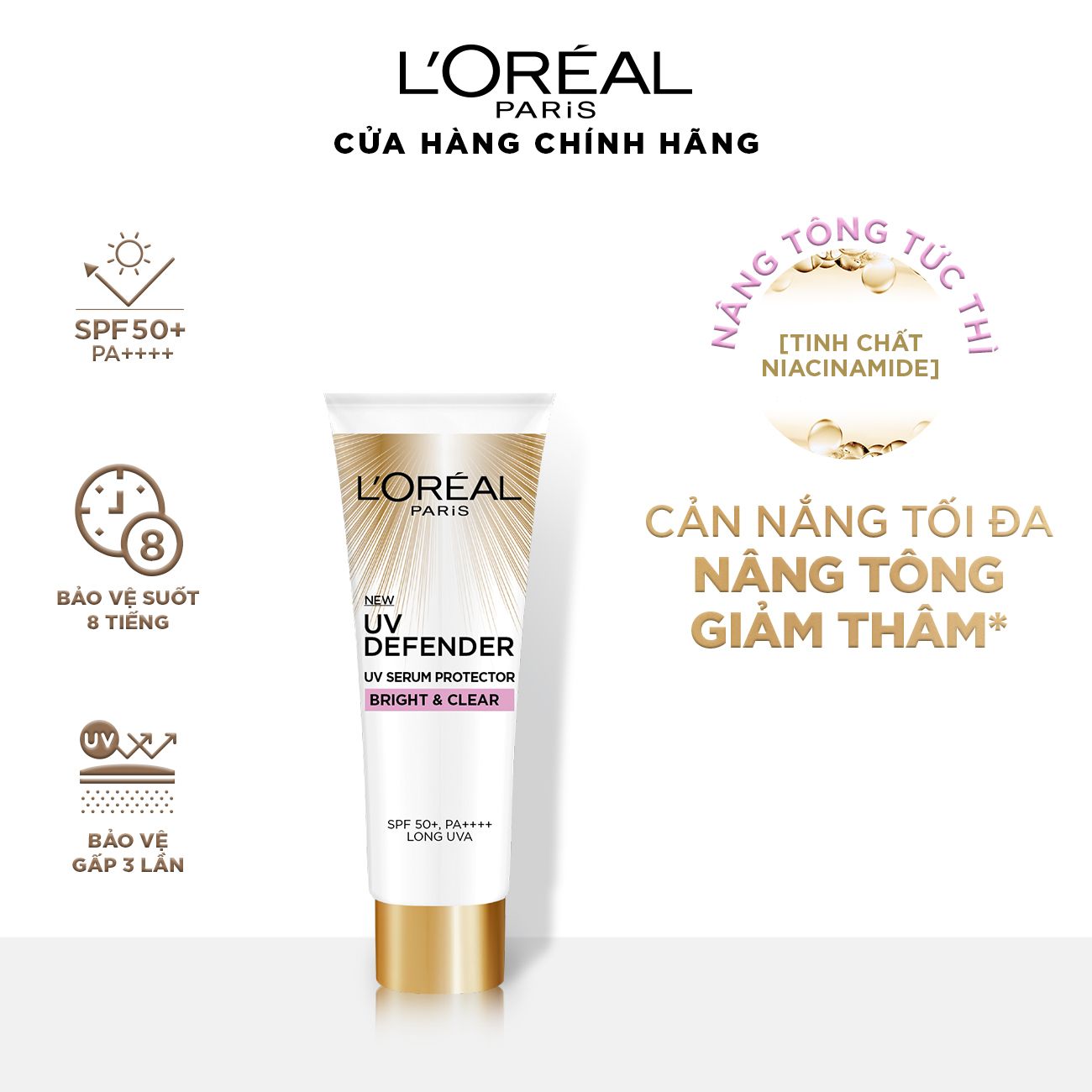 Bộ kem dưỡng trắng giảm thâm nám & sữa rửa mặt & kem chống nắng & HA Serum L'Oreal Paris
