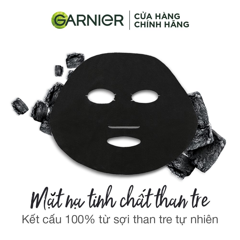 Mặt nạ tinh chất gạo đen & than tre sáng mịn da Garnier Charcoal & Black Rice Serum Mask 28g