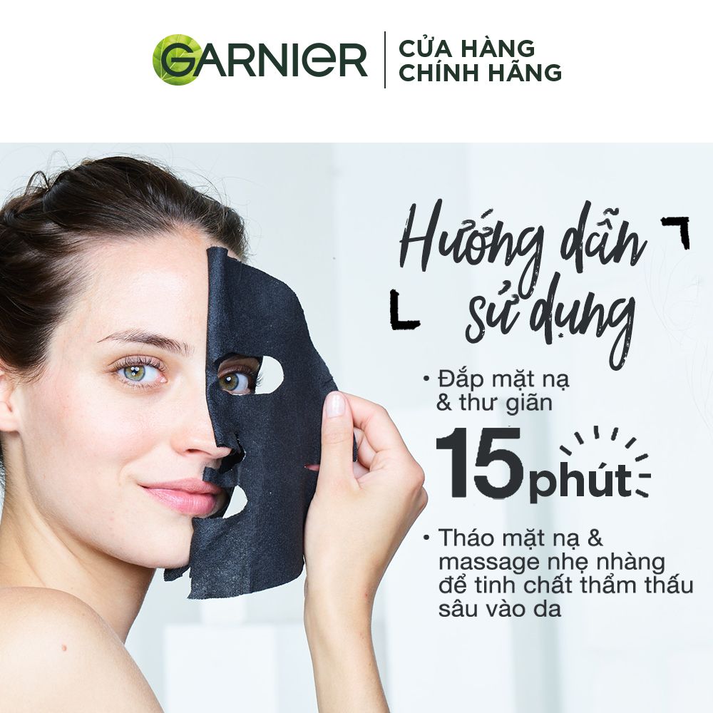 Mặt nạ tinh chất gạo đen & than tre sáng mịn da Garnier Charcoal & Black Rice Serum Mask 28g