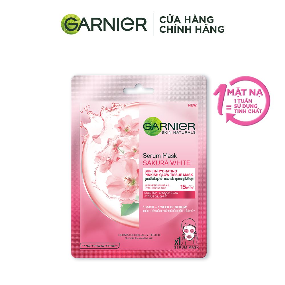 Mặt nạ tinh chất Sakura & Hyarulon căng mướt da Garnier Hydra Bomb Sarura White Serum Mask 28g