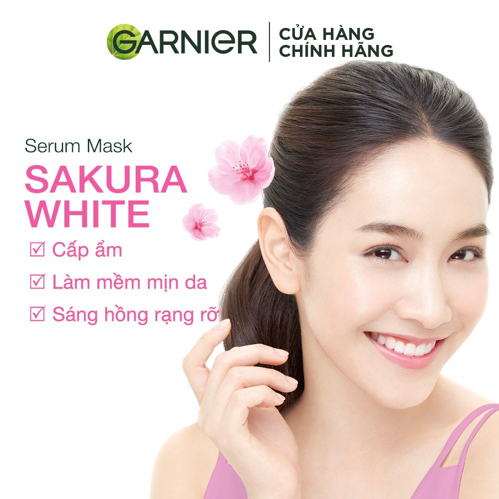 Mặt nạ tinh chất Sakura & Hyarulon căng mướt da Garnier Hydra Bomb Sarura White Serum Mask 28g
