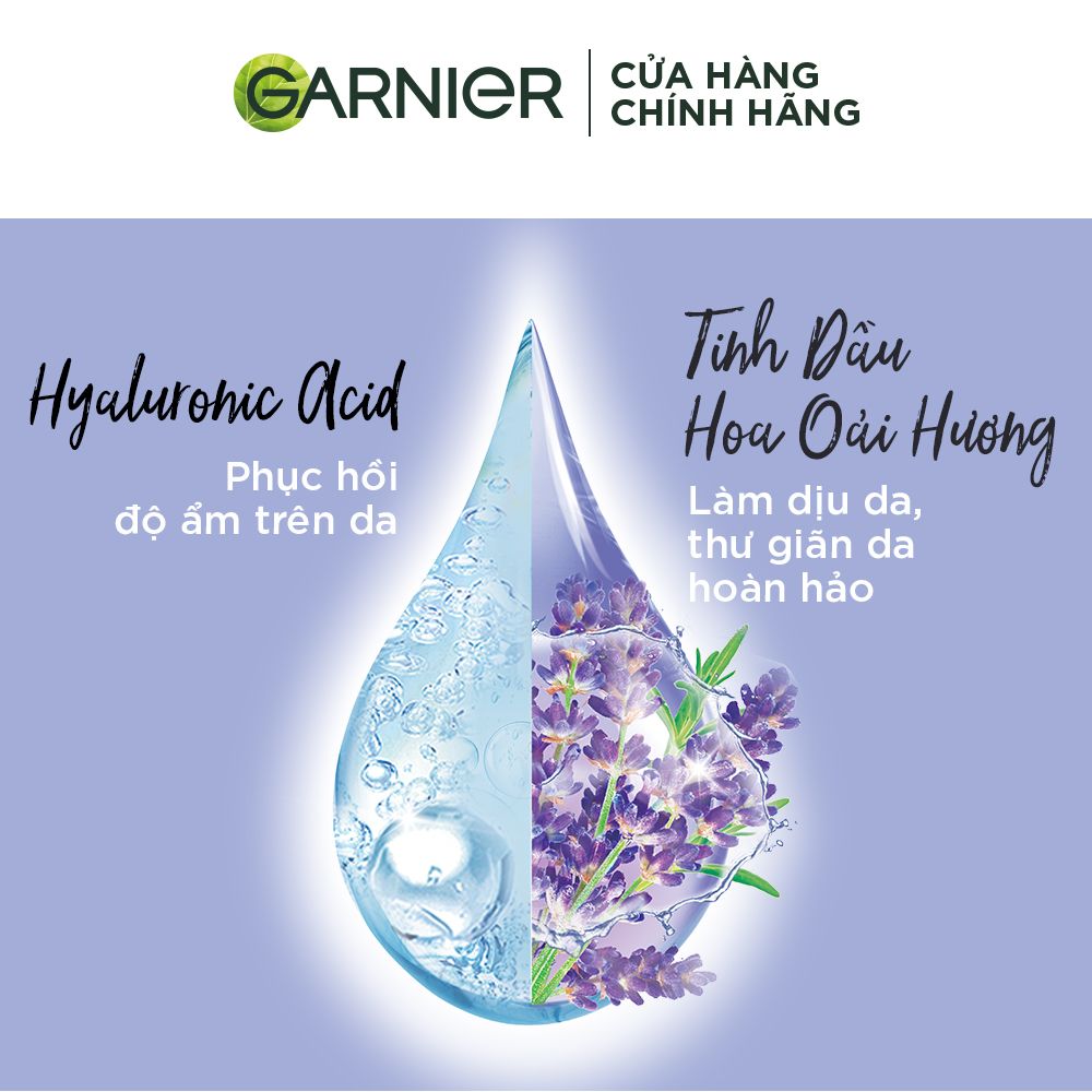 Mặt nạ tinh chất Hoa oải hương & Hyarulon thư giãn da Garnier Hydra Bomb Lavender Serum Mask 28g