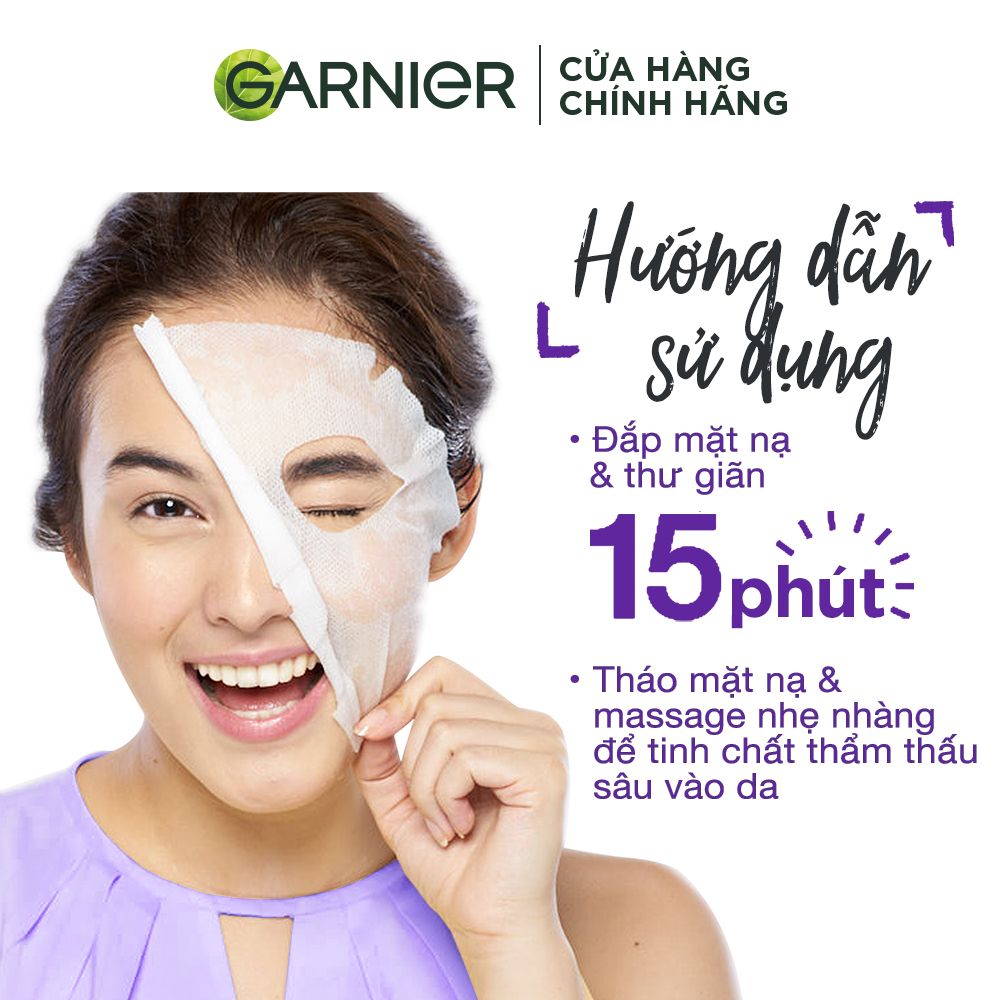 Mặt nạ tinh chất Hoa oải hương & Hyarulon thư giãn da Garnier Hydra Bomb Lavender Serum Mask 28g
