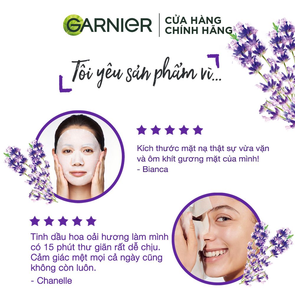 Mặt nạ tinh chất Hoa oải hương & Hyarulon thư giãn da Garnier Hydra Bomb Lavender Serum Mask 28g