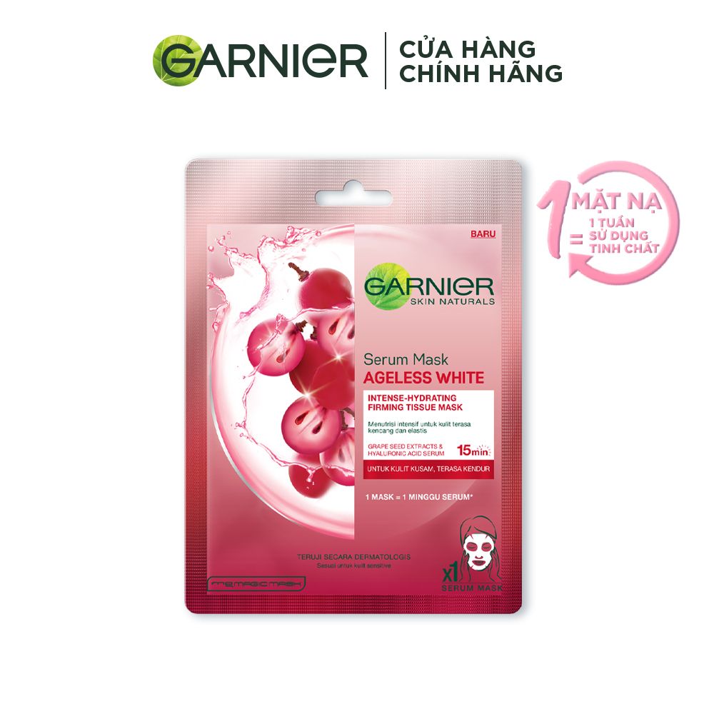 Mặt nạ tinh chất Nho đỏ & Hyaluron săn chắc da Garnier Hydra Bomb Grape Seed Serum Mask 28g