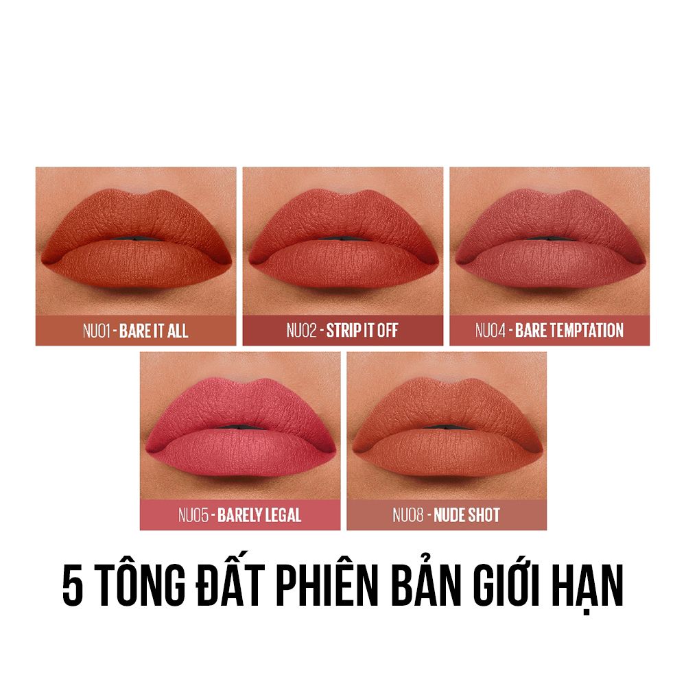 Son Kem Lì Nhẹ Môi Phiên Bản Tông Đất Maybelline New York Sensational Liquid Matte The Nudes Lipstick 7ml