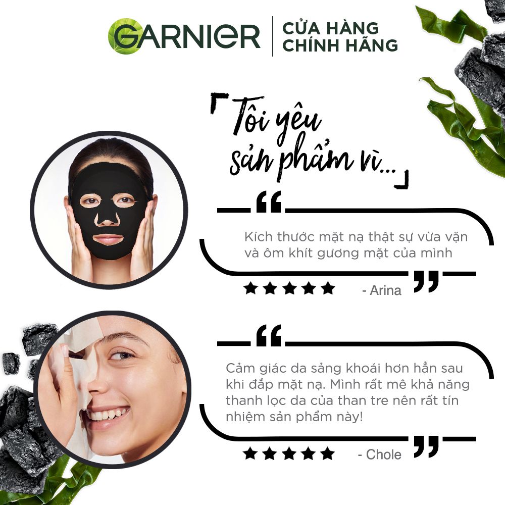 Mặt nạ tinh chất rong biển & than tre thanh lọc da Garnier Charcoal & Black Algae Serum Mask 28g