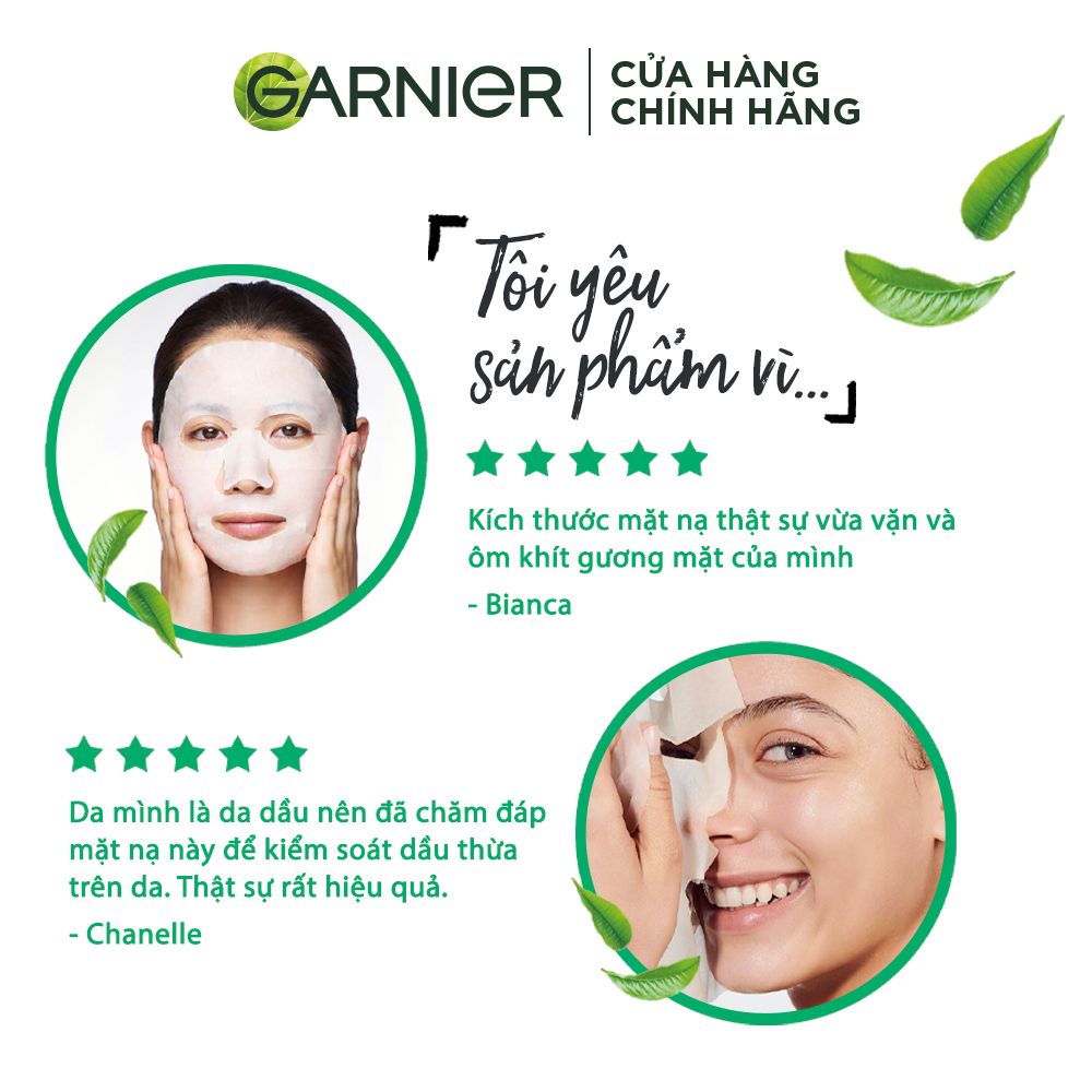 Mặt nạ tinh chất Trà xanh & Hyaluron kiềm dầu Garnier Hydra Bomb Green Tea Serum Mask 28g