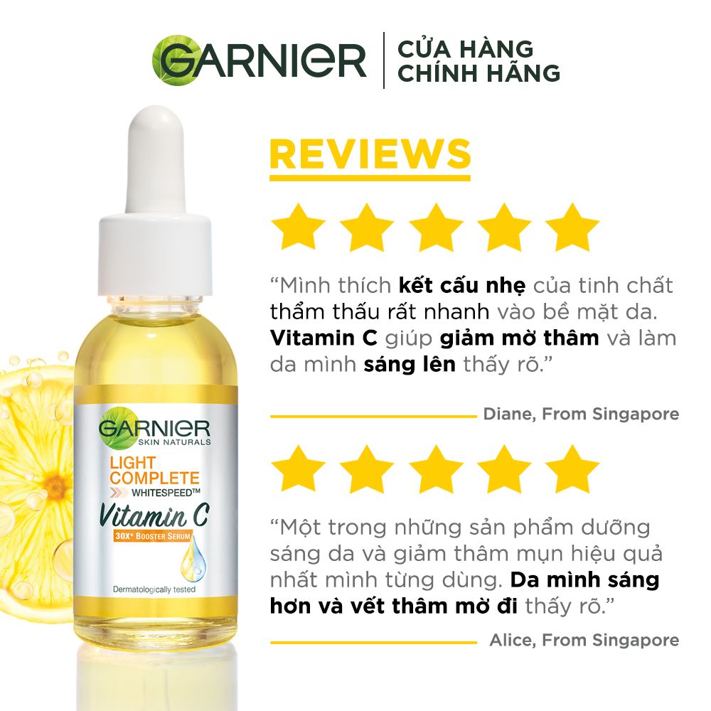 Tinh chất tăng cường sáng da mờ thâm Garnier Light Complete 30x Vitamin C Booster Serum 7.5mlX2