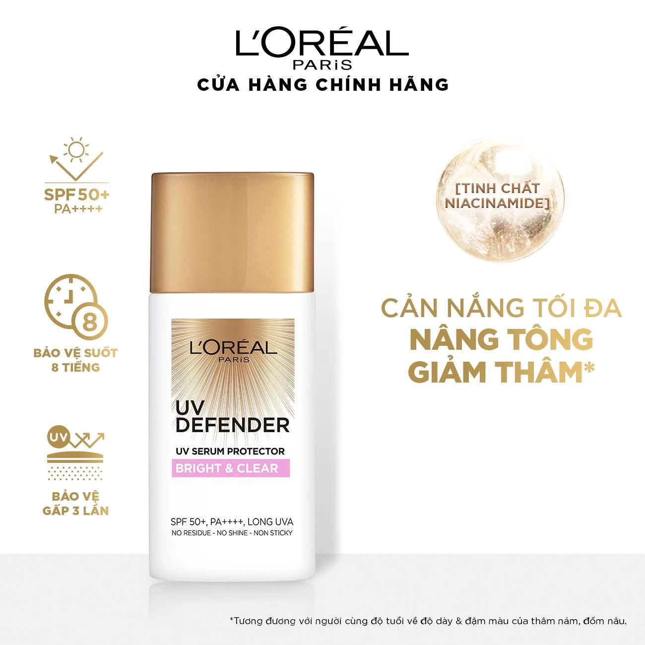 Kem chống nắng Nâng tông Giảm thâm Mịn Nhẹ Bảo vệ da L’Oreal Paris UV Defender 50ml