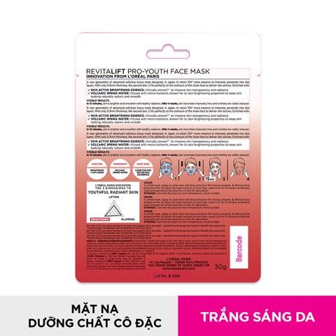Mặt nạ giấy dưỡng chất cô đặc L'Oréal Paris Revitalift Pro-Youth Face Mask - Dưỡng Trắng Da