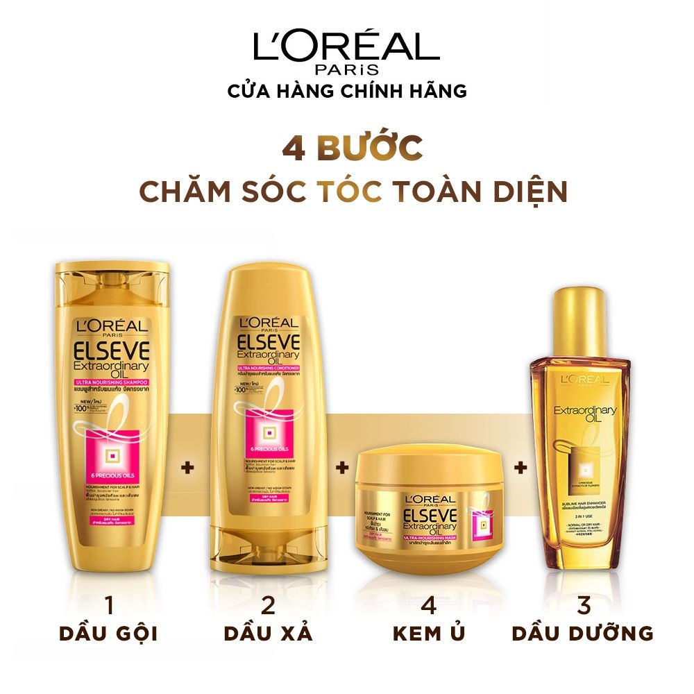 Bộ dầu gội 330ml, dầu xả 325ml chiết xuất tinh dầu hoa tự nhiên L'Oreal Paris Elseve Extraordinary Oil