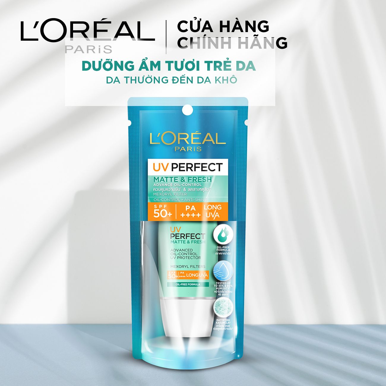 Kem chống nắng kiềm dầu & se mịn lỗ chân lông L'Oréal Paris UV Perfect Fresh & Matte SPF50+ PA++++
