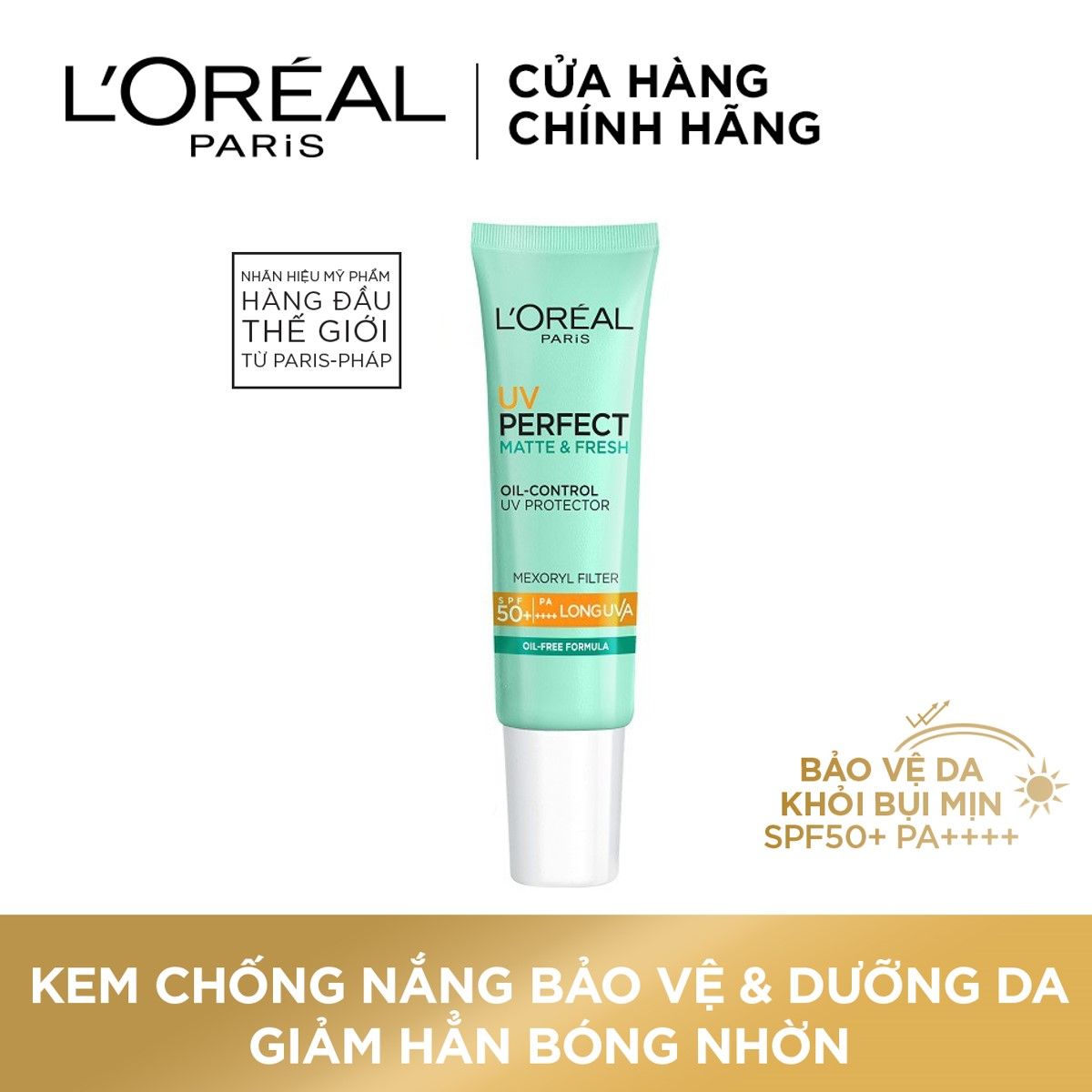 Kem chống nắng bảo vệ dưỡng da se mịn lỗ chân lông & chống ô nhiễm L'Oreal Paris UV Perfect fresh & Matte SPF50/PA++++ 15ml
