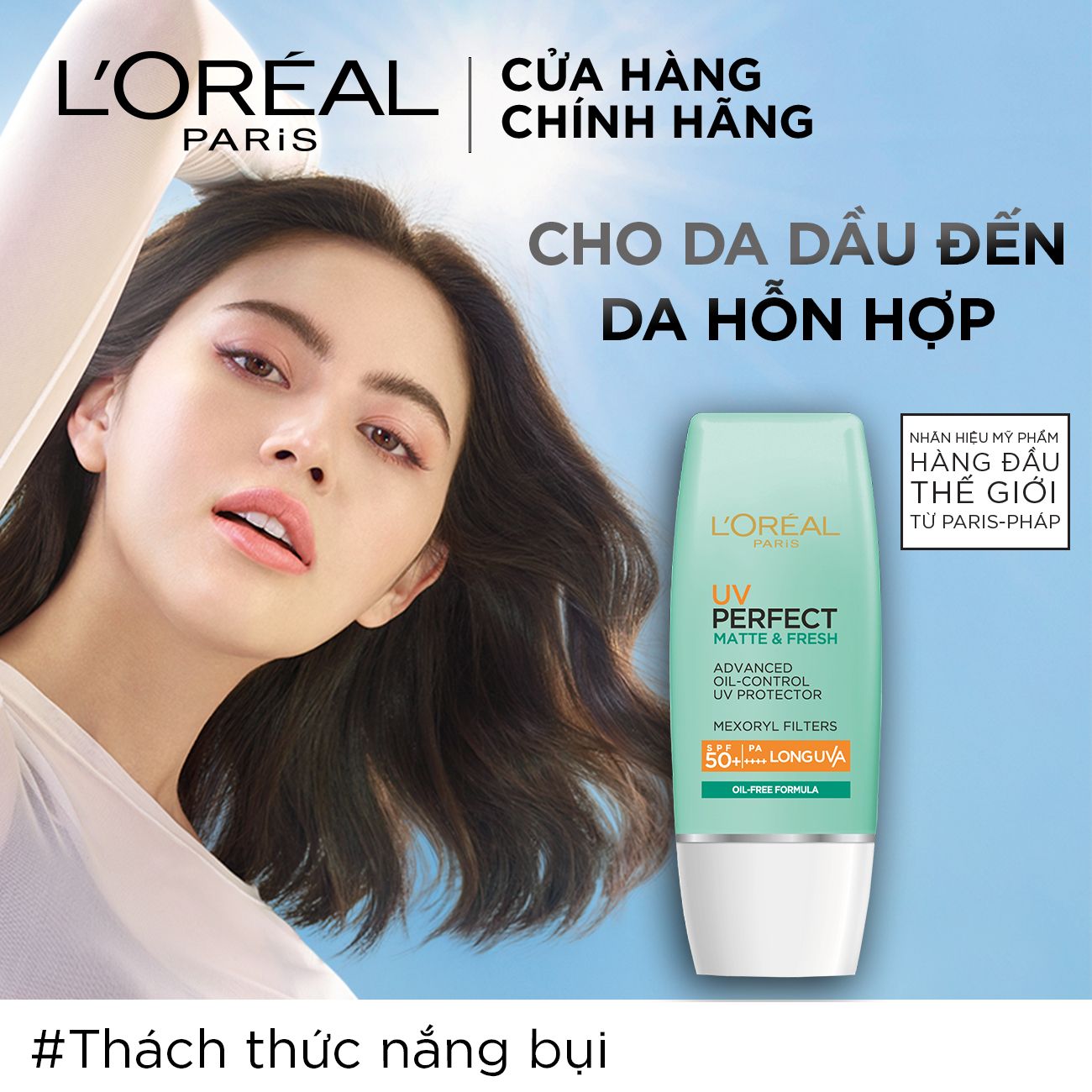 Kem chống nắng bảo vệ & dưỡng da se mịn lỗ chân lông & chống ô nhiễm L'Oreal Paris UV Perfect fresh & Matte SPF50/PA++++ 7ml