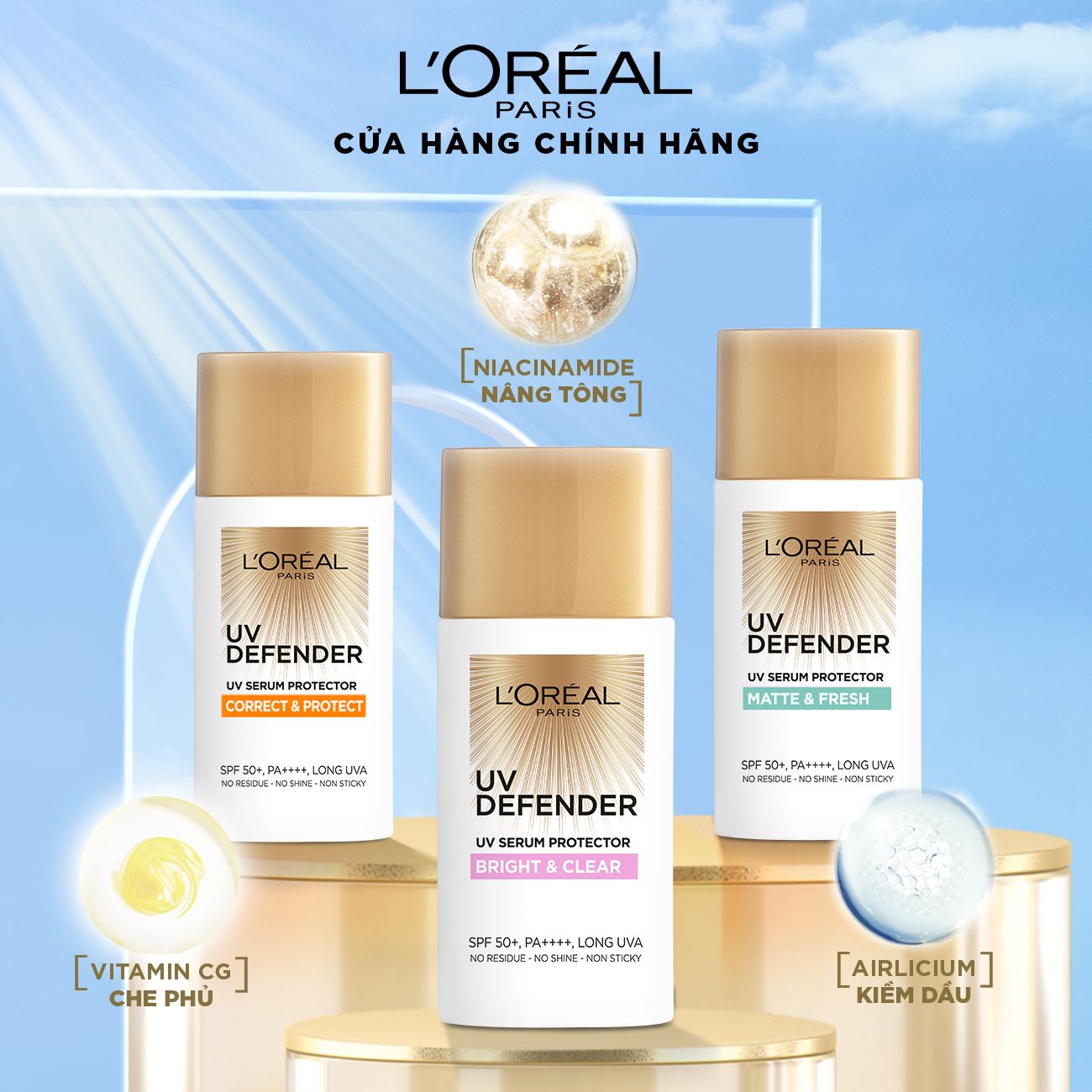 Kem chống nắng Nâng tông Giảm thâm Mịn Nhẹ Bảo vệ da L’Oreal Paris UV Defender 50ml