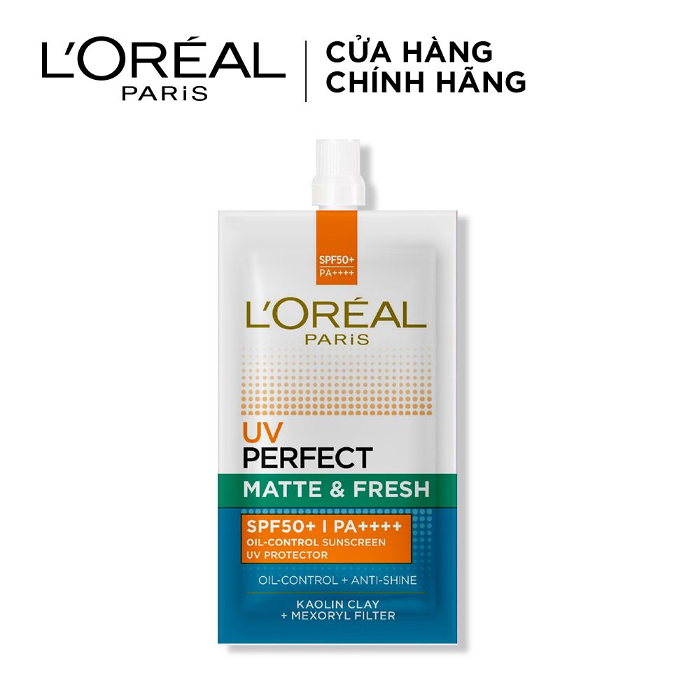 Kem chống nắng bảo vệ & dưỡng da se mịn lỗ chân lông & chống ô nhiễm L'Oreal Paris UV Perfect fresh & Matte SPF50/PA++++ 7ml
