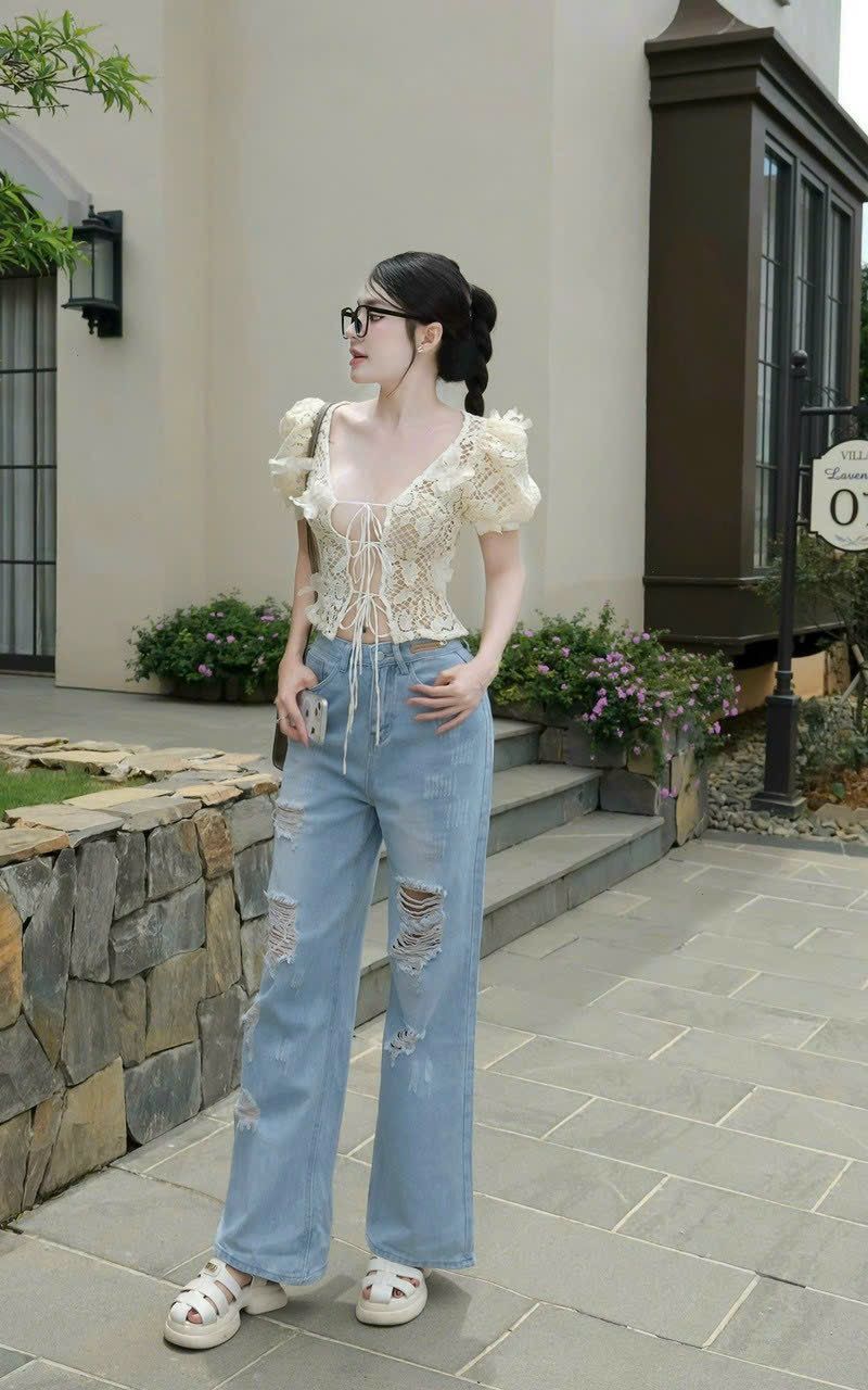 Áo Ren Tay Phồng Đan Dây