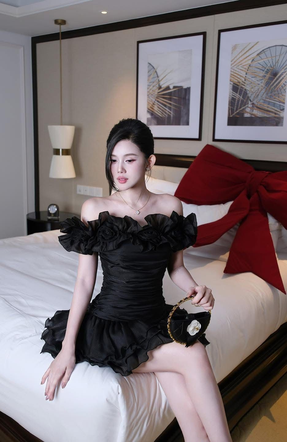Đầm Voan Bẹt Vai Đính Bông