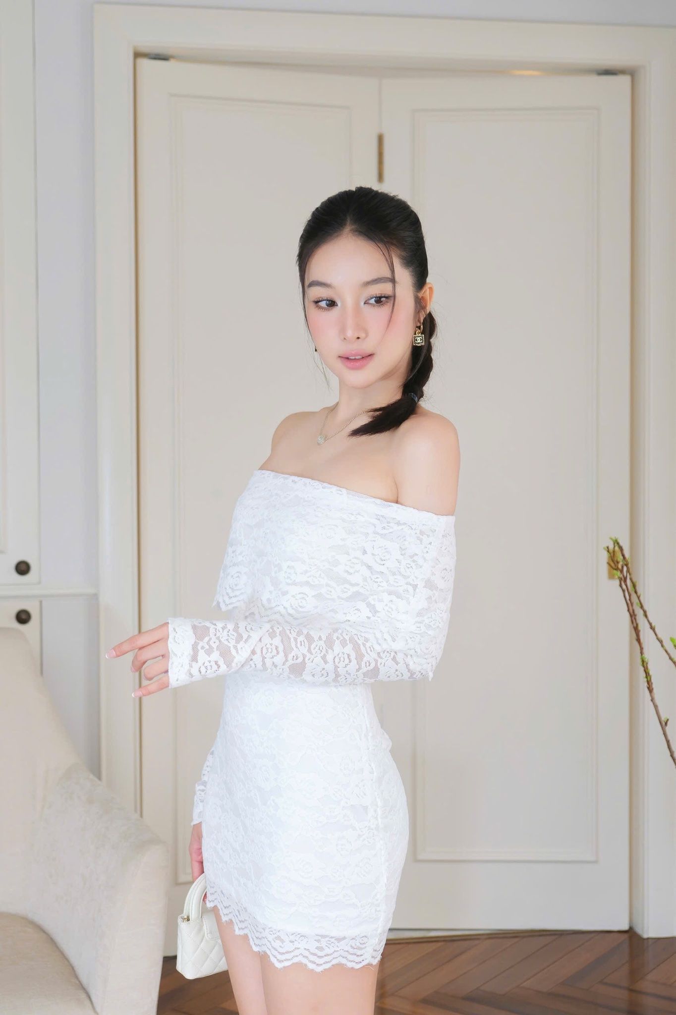 Đầm Ren Bẹt Vai TD