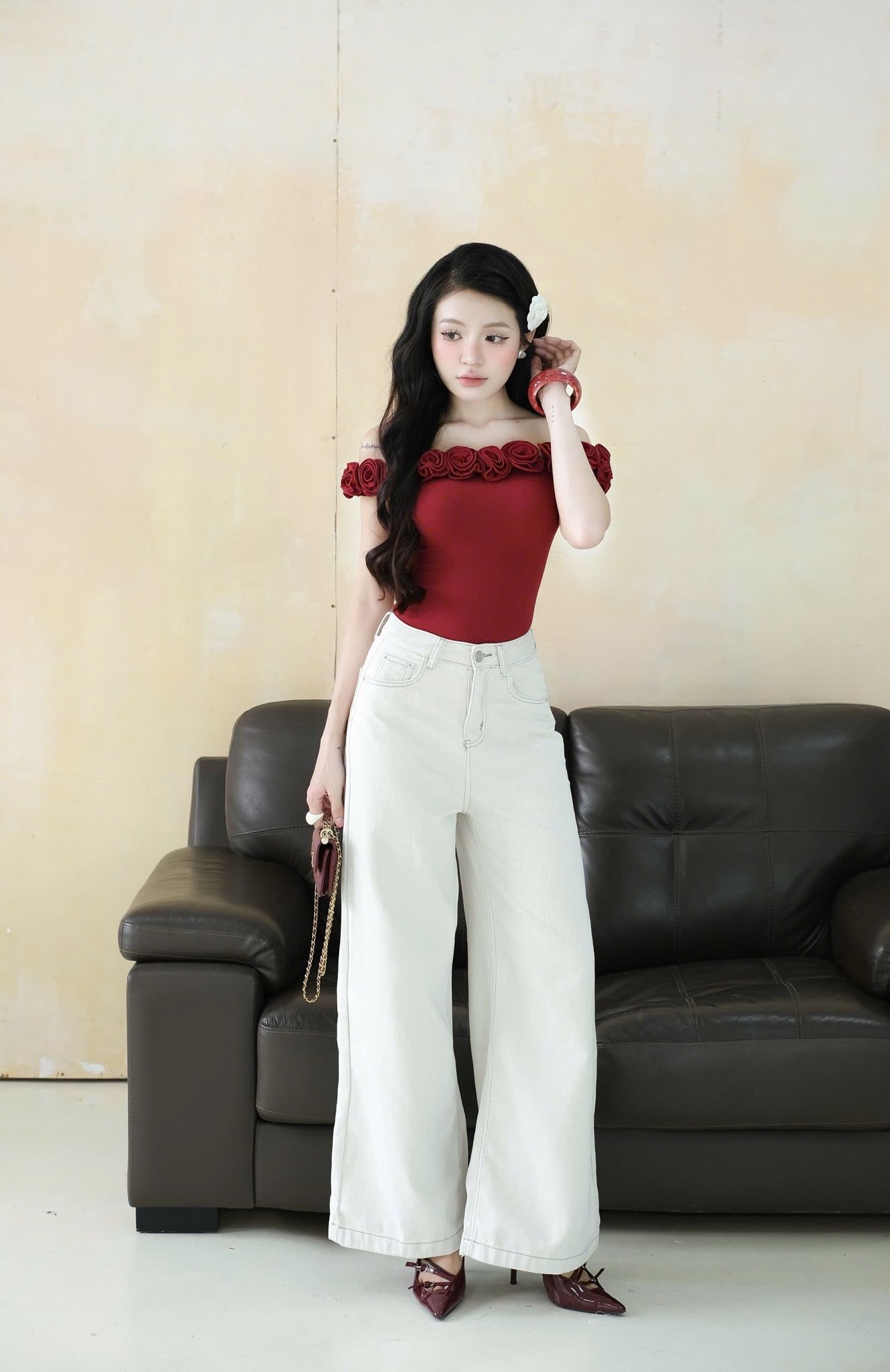Quần Jean Ống Rộng Kèm Nịt