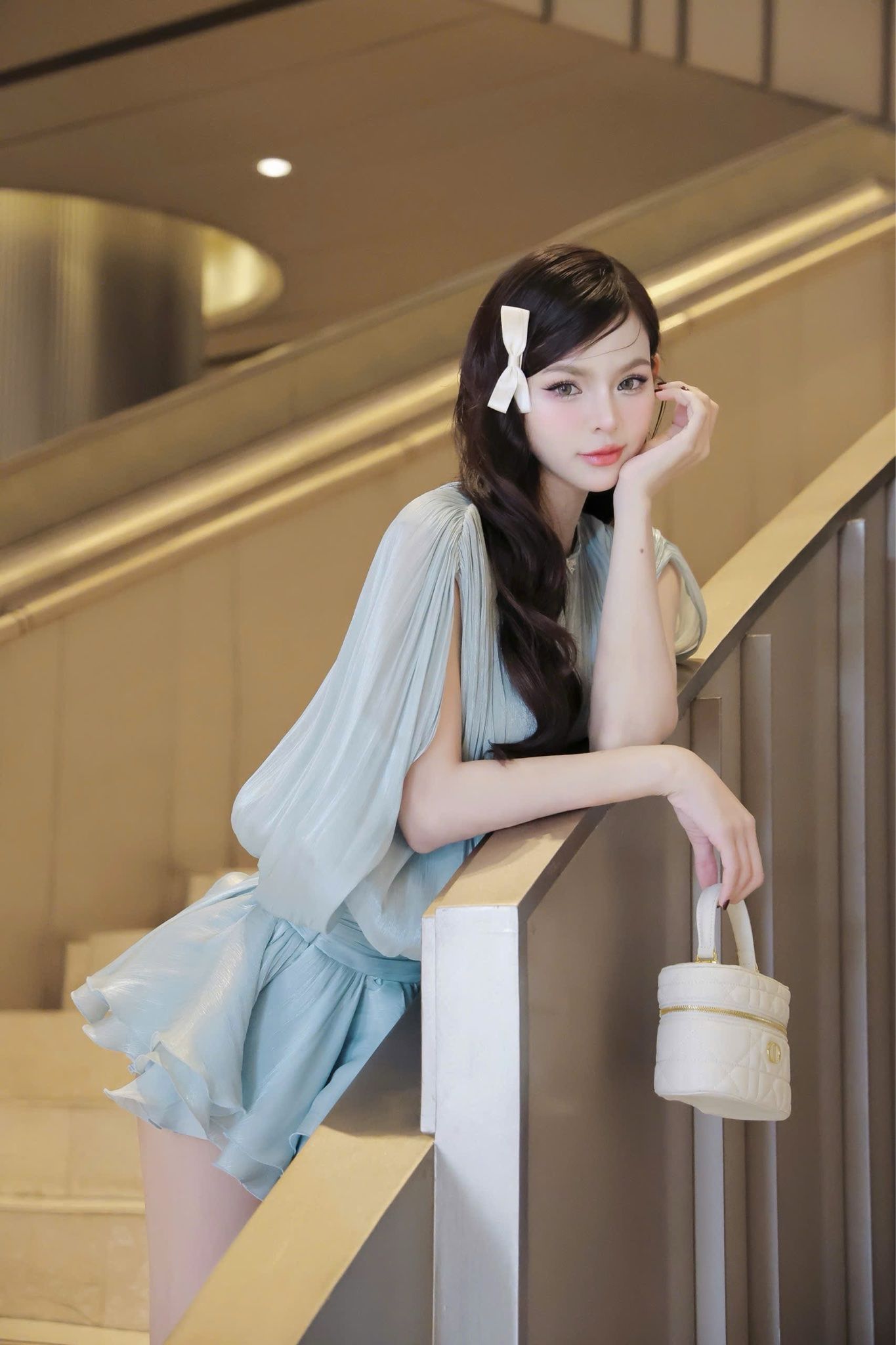Đầm Voan Phồng Đính Nơ